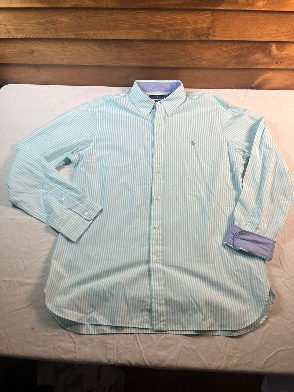 Ralph Lauren Blue Label Slim Fit Button-Down Light Blue Shirt Contrast Trim XL